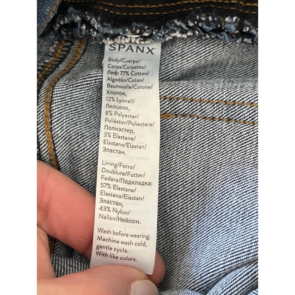 Spanx Distressed Ankle Skinny Jeans Medium Wash Pull On Size‎ M 20203R $98 - Picture 10 of 12